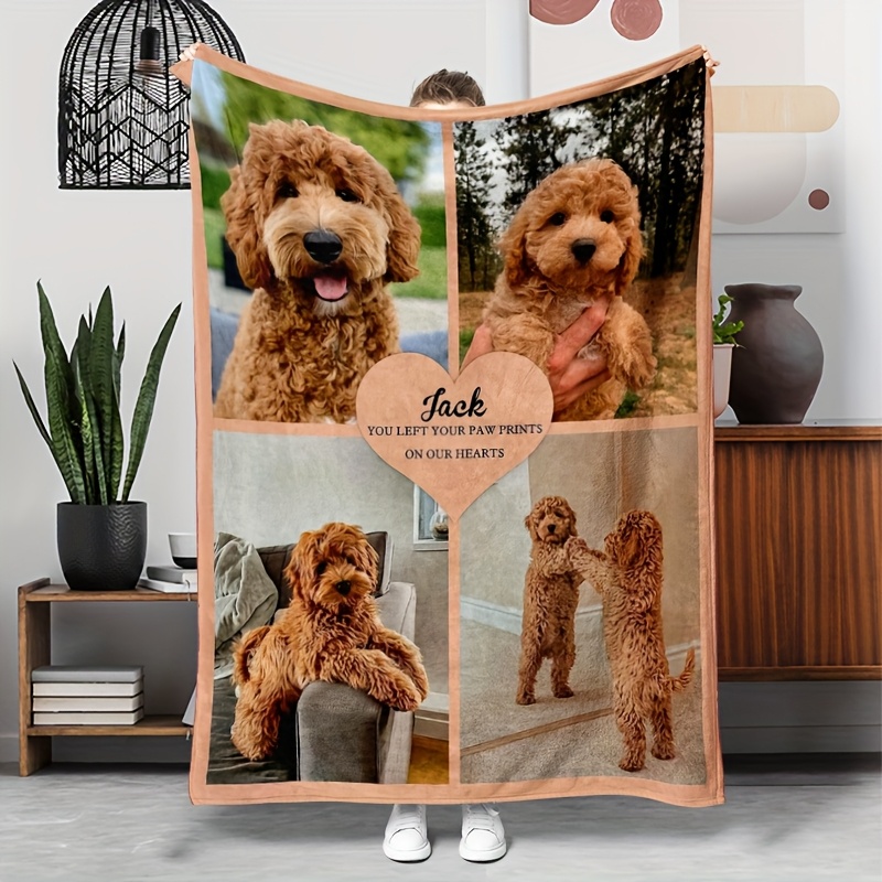 Personalized Photo Heart Pattern Flannel Blanket - Gift for Family